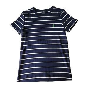 Ralph Lauren Sport Women's Top Navy White Stripe Large Cotton Tee Shirt